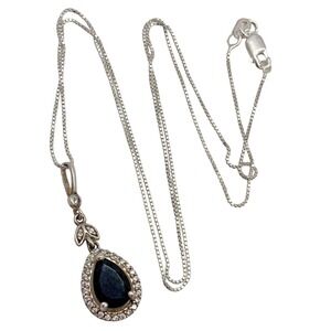 Vintage RJ‎ Cubic Zirconia CZ Sterling 925 Silver Pendant 18'' Chain Necklace 3g
